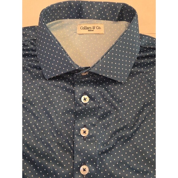 NWOT Collars & Co Men’s M Dress Collar Performance Polo Navy Polka Dot - Picture 5 of 7